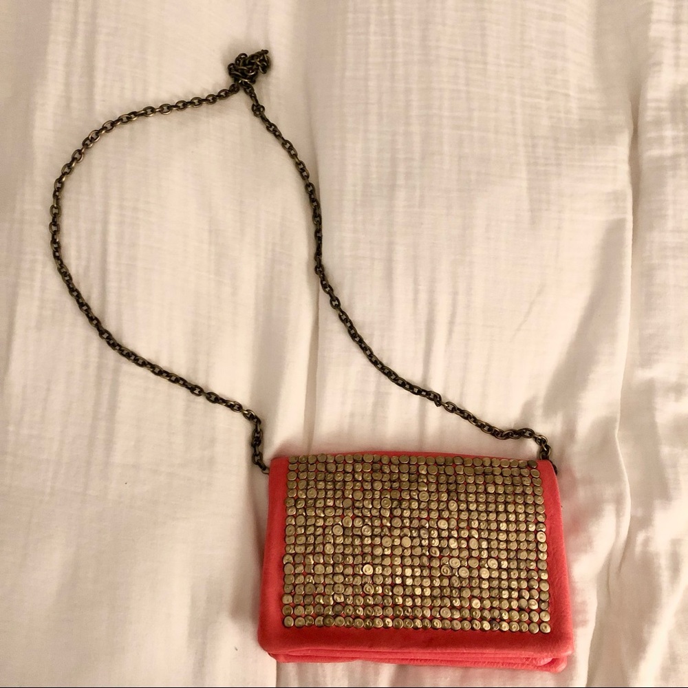Coral Leather Clutch
